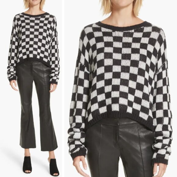 A.L.C. Sweaters - A.L.C. Remington Black White Check Plaid Checkerboard Sweater M Black White $295